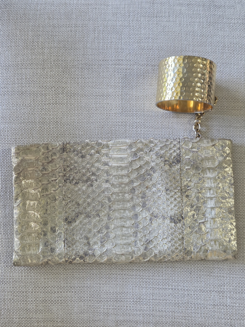 Michael Kors Metallic Faux Snakeskin Clutch with Hammered Gold Cuff Bracelet Y2K